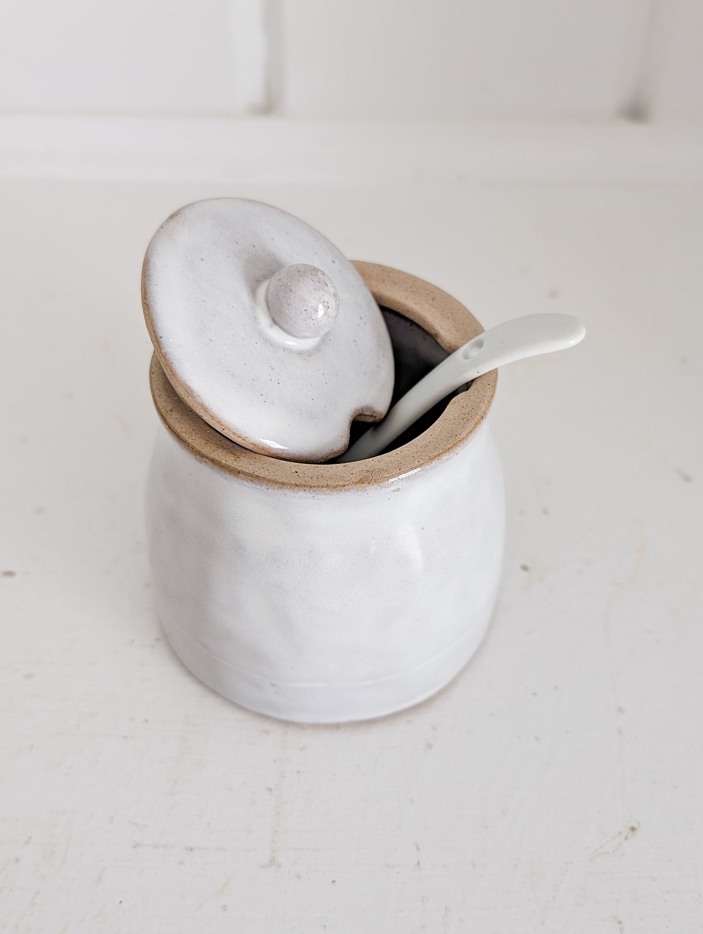 Petite Blue Gray Sugar Holder & Spoon