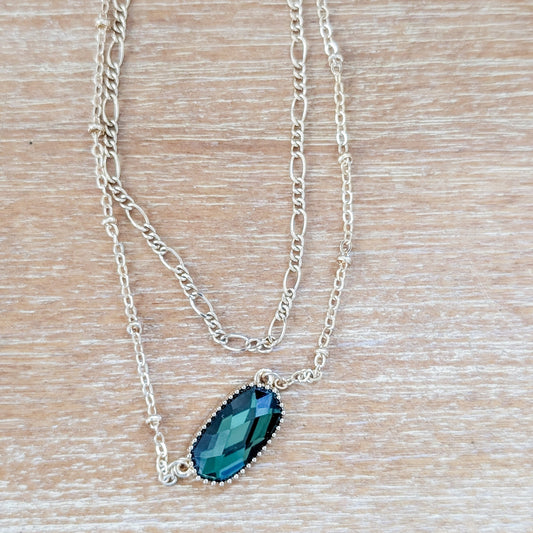 Double Chain Green Stone Necklace